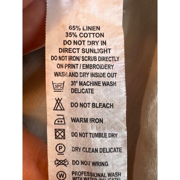 Mens Slim Fit Beige Button-Up Shirt By Stile Benetton Long Sleeves Linen Cotton - Picture 4 of 5